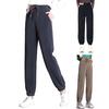 Women Winter Fall Pants Thick Plush Drawstring Elastic Waist Pockets Ankle Banded Thermal Cold Resistant Pure Color Loose Women Casual Harem Pants