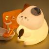 Кот и Рыба Кот Ночник Перезаряжаемый USB Сенсорный Регулировка Яркости Лампа с Сенсорным Управлением Защита Глаз RGB Прикроватный Настольный Декор Подарок