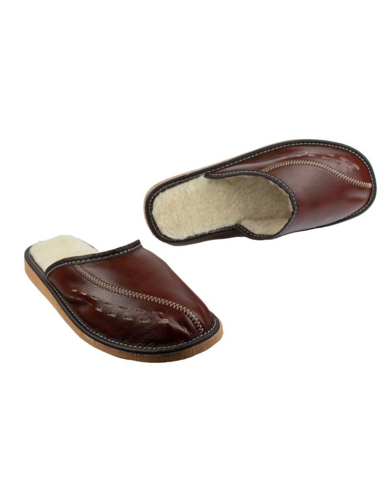Dark brown, insulated men's slippers, men's slippers with fur 42