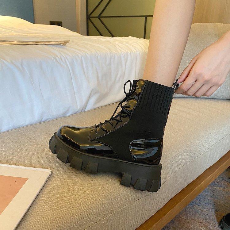Женские ботинки женские мотоциклетные ботинки черные носки ботинки ботильоны женские на платформе нескользящие водонепроницаемые модные зимние