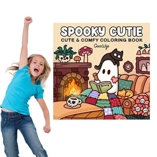 Cartoon Coloring Book Single-Sided Pages Spooky Design Adults Teens Relaxation Coloring Page Illustrations