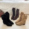 Coarse Heel Khaki Pile Boots Medium Tube Knight Boots Women's Autumn and Winter 2025 New Women's Boots Pointed Thin Short Boots