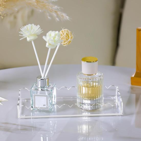 1/2 шт. Акриловый поднос для туалетного столика в ванной комнате, многоцелевой диспенсер для мыла, держатель для парфюмерии, поднос для хранения, прямоугольный декоративный поднос с фестонами для столешницы в гостиной