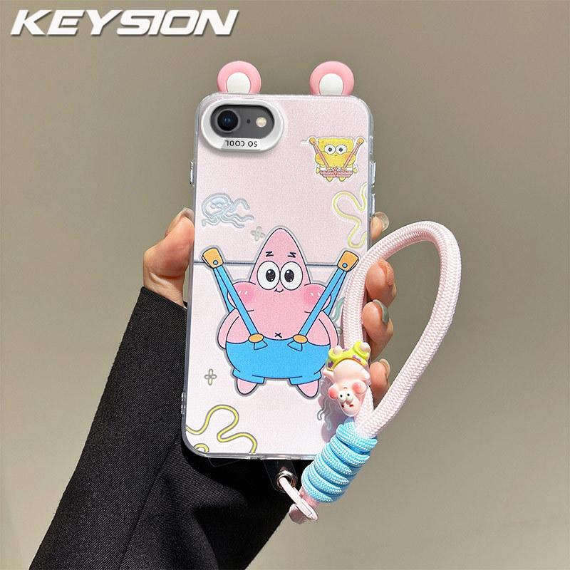 KEYSION Милый мультяшный чехол с ушками для iPhone SE 2020 2022 со шнурком, противоударная задняя крышка для телефона из силикона+ПК для iPhone 8 7 Plus