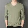 Men Fall Spring Top V Neck Long Sleeves Pure Color Slim Fit