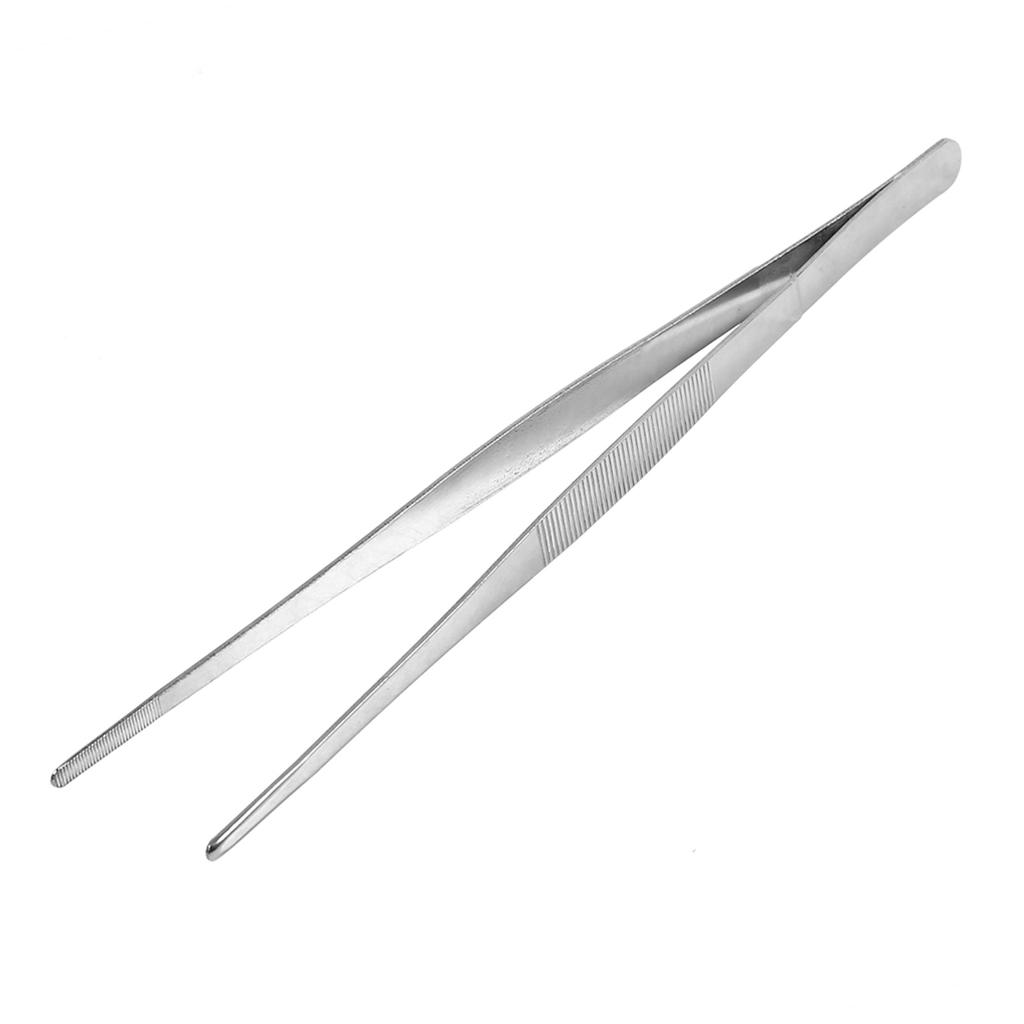 Stainless Steel Silver Long Food Tongs Straight Home Medical Tweezers Garden Kitchen Tool 30cm