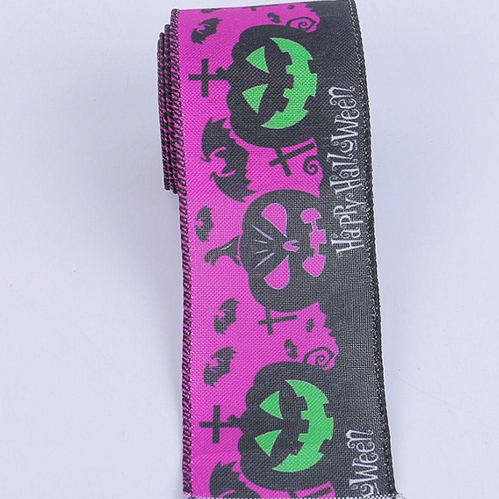 Страшный Хэллоуин Разноцветные ленты Тыква Череп Летучая мышь Паутина Клетчатые тыквенные ленты Ткань Изысканные