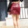BITCED Summer Women's Crocodile-Pattern PU Skirt with Slit Fitted Stretch Leather Skirt