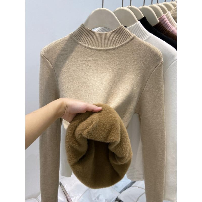 Women S Thick High Neck Long Sleeve Knit Sweater Korean Style Warm Basic Inner Top