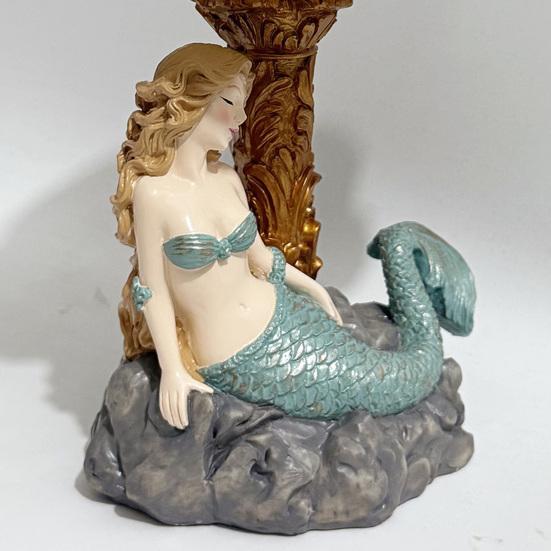 Resin Mermaid Table Lamp Hand-Painted Mermaid Night Light with USB Port Desk Lamp for Bedroom Living Room Decor