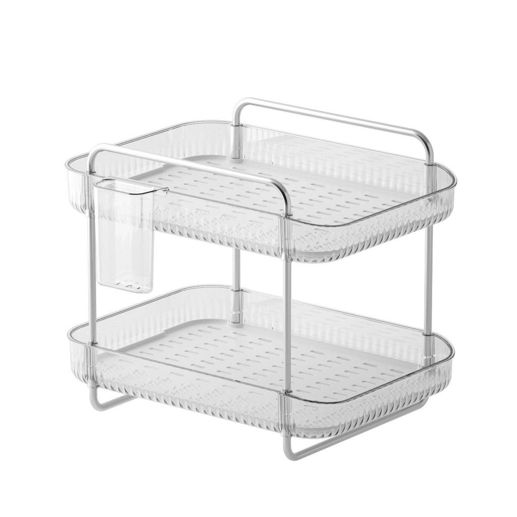 Transparent PET Plastic Desktop Cup Storage and Drain Rack - Two-Layer Multi-Purpose Hanging Basket.