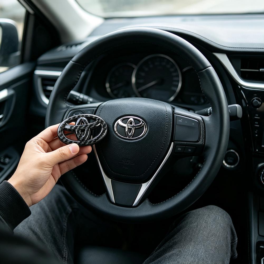 1Pcs Toyota ABS Steering Wheel Emblem Sticker Interior Modification Badge For Toyota Hilux Corolla RAV4 Camry Highlander Yaris