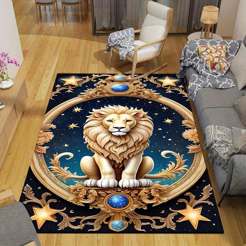 1pc Lion under the stars Print, Design Indoor Area Rug, Soft, Anti-Slip, and Durable Gaming Room Decor for Bedroom, Living Room, and Exercis