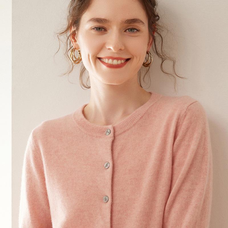 Women's Solid Color Cashmere Cardigan: Twelve-Needle, Round Neck, Loose, Single-Breasted, Slimming, Warm Sweater.