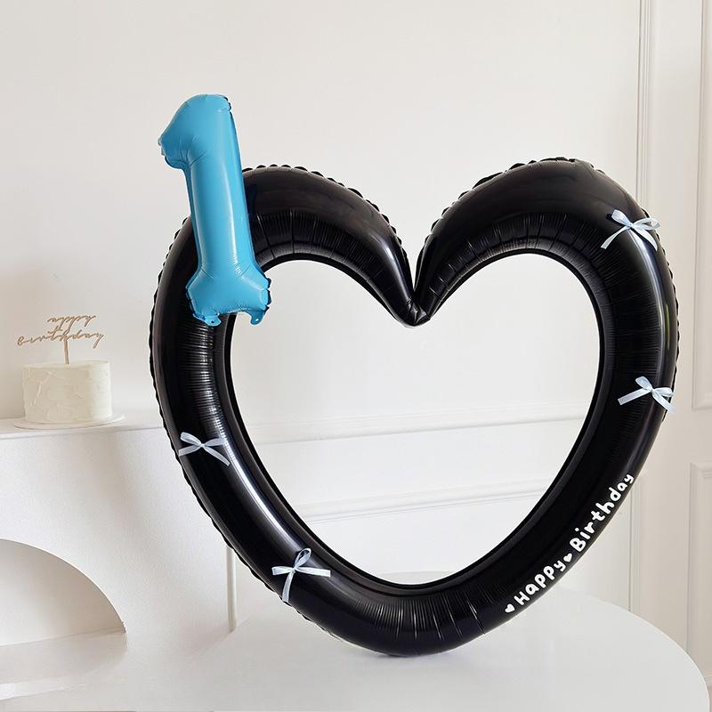 Рамка для фото в форме сердца Фольгированный шар 0-9 Синий номер с наклейками-бантиками для вечеринки по случаю дня рождения в синем стиле, реквизит для фото, свадебный декор из воздушных шаров