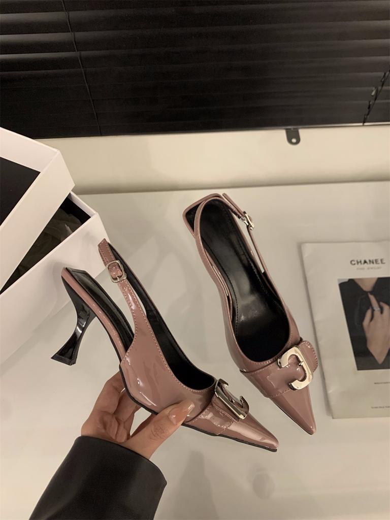 Black High Heels Temperament Socialite Bag Head Sandals Fairy Shoes 2025 New Spring and Summer French Pointed Single Shoes