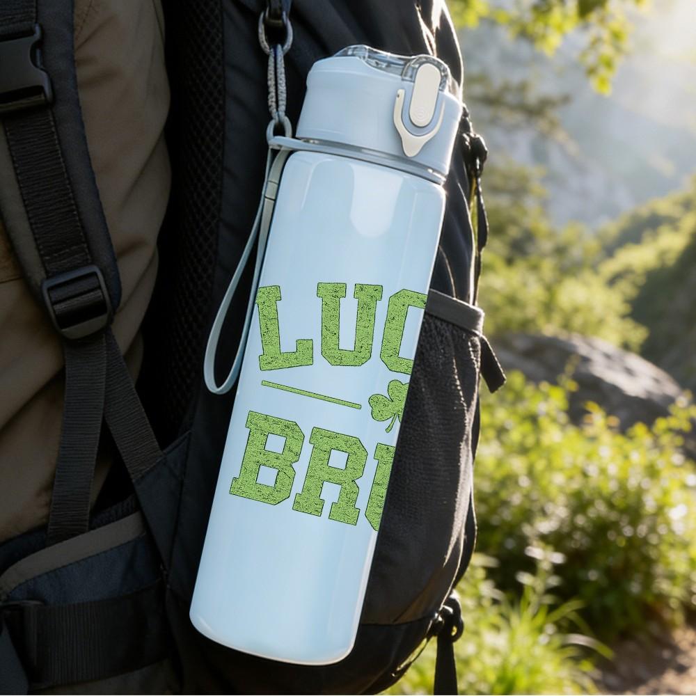 1PC Lucky Bruh Saint Patrick Text 750ml Color Plastic Sports Water Bottle Leakproof Flip Straw Lid Suitable for Sports Office Home Use