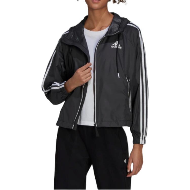 adidas BSC Полосатая куртка с карманом на молнии и завязками на капюшоне Женская куртка черного цвета H55345