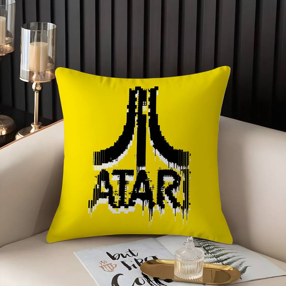 Classic A-AtariS Game Logo Pillow Case Home Dorm Chair Back Short Plush Double-sided Printing Office Nap Time Cushion Cover