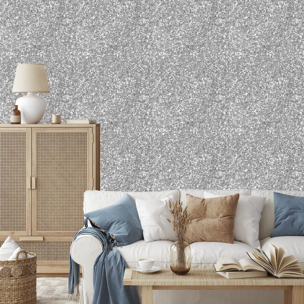 Glitter Wallpaper Gray and Light Gray for Living Room and Bedroom 50x1000