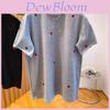 3d Heart Embroidered T Shirt For Women Summer Casual Light Gray Cotton Blend