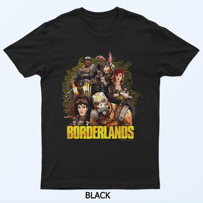 Футболка с коллажем всех персонажей Borderlands и логотипом видеоигры