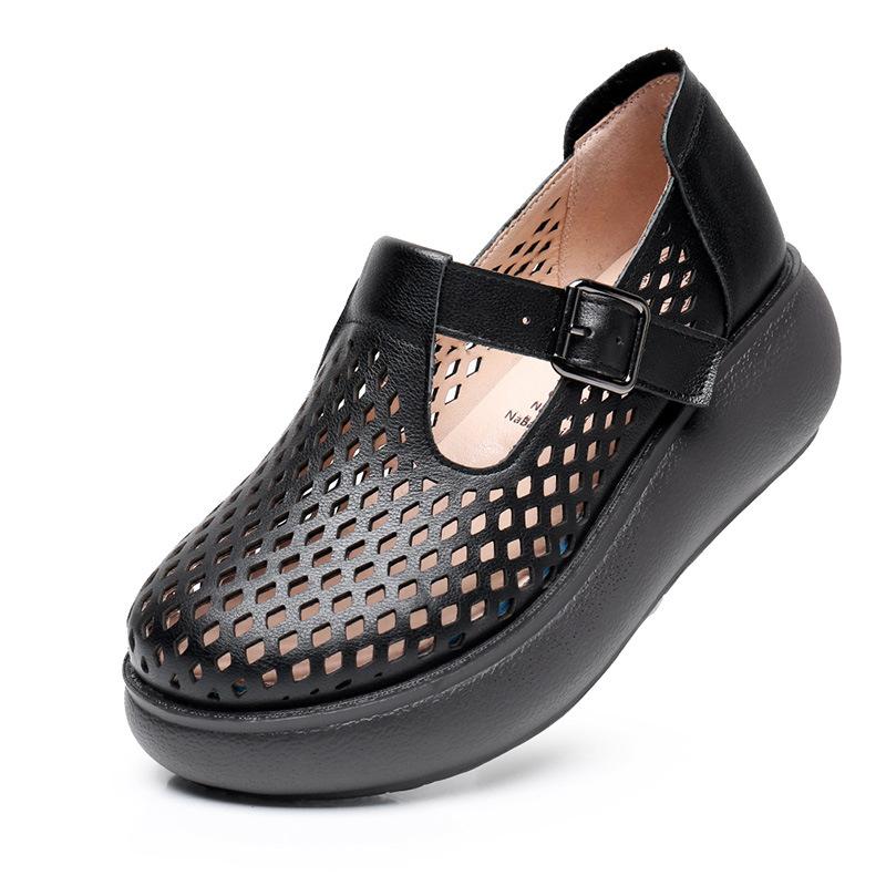 Модные сандалии GKTINOO из натуральной кожи с закрытым носком для женщин, летние сандалии на платформе с вырезами, танкетки, повседневная женская обувь ручной работы