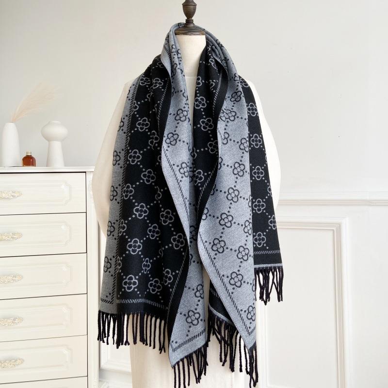 Brown Imitation Cashmere Long Fringed Thermal Scarf Women's Core-spun Yarn Air Conditioner Shawl Scarf Premium Versatile Scarf