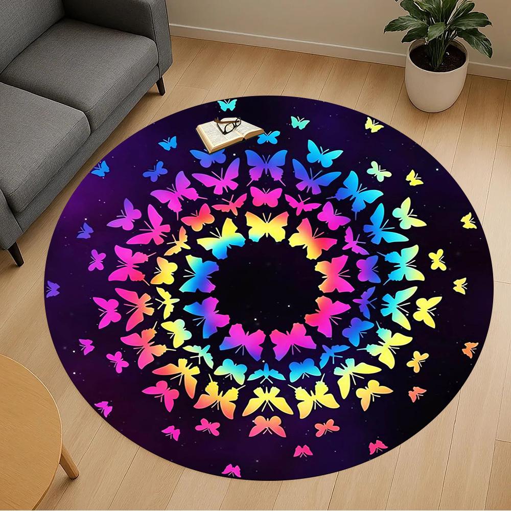 1pc Butterfly Mandala Round Chair mat Area Rug - Non-Slip, Floor Mat for Office, Bedroom, and Indoor Decor -1002103