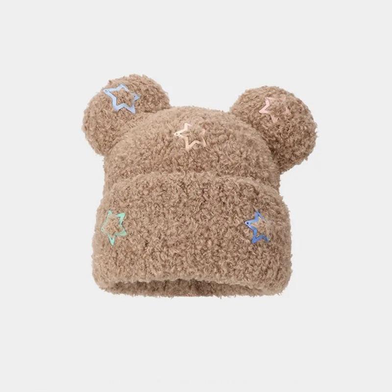 Новая зимняя шапка-пуловер в корейском стиле с милым медведем, утолщенная вязаная шапка для женщин, мягкая теплая вязаная шапка, чтобы показать маленькое лицо