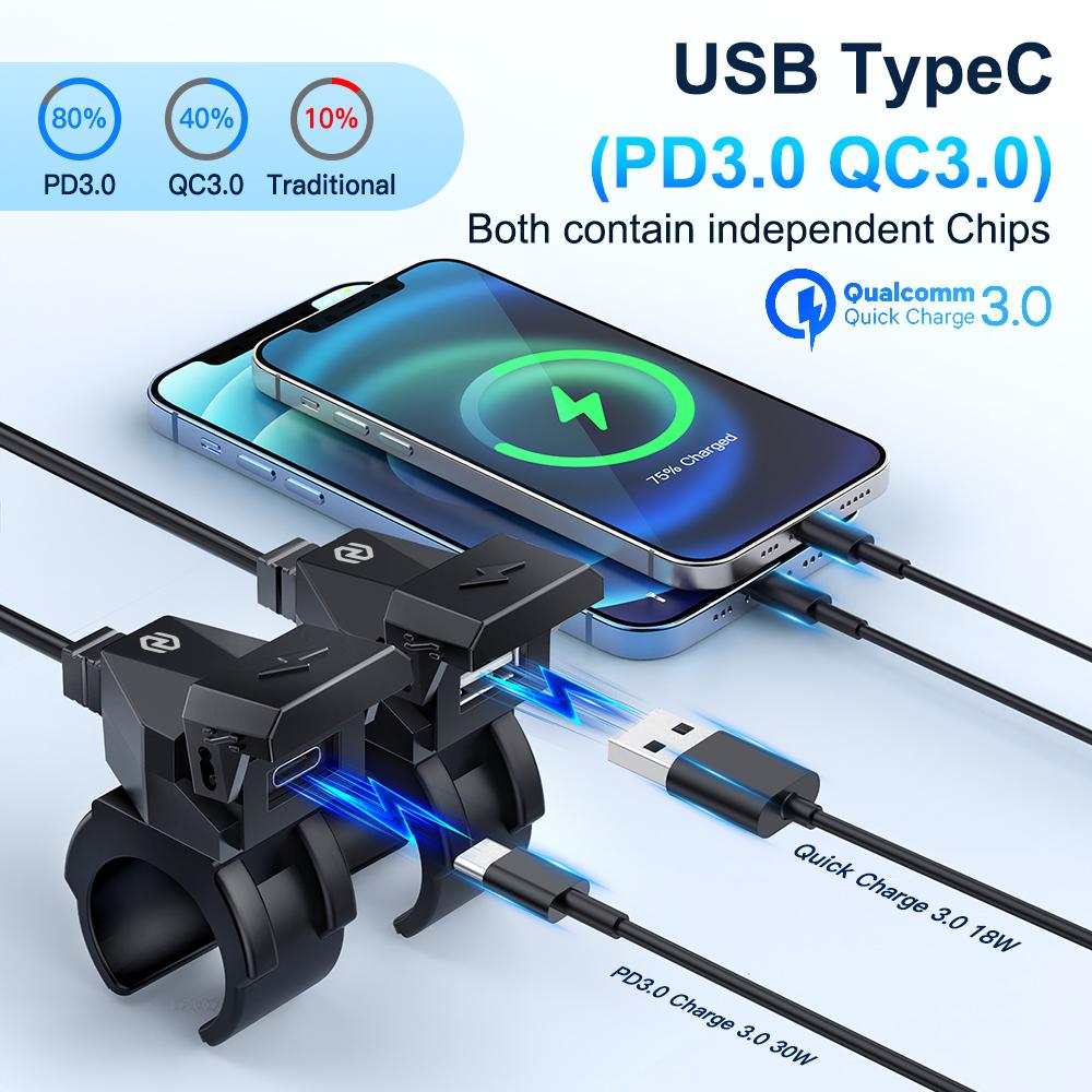 Phone Charger QC3.0 2 in 1 USB Type C Port Socket Multifunctional Connector 12/24V on-Board Socket IP66