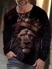 Vintage Men's Long Sleeve T-shirt Men's Casual Top Fashion Trackwear Crown Aristocratic Lion Animal 3D Full Print Clothing