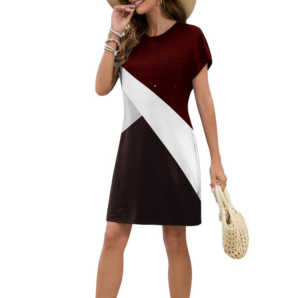 Женское модное повседневное летнее платье в стиле ретро с коротким рукавом и круглым вырезом