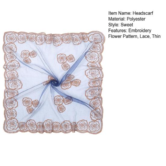Платок на голову квадратный шарф с кружевной вышивкой розовые элементы мягкая ткань кружево головной убор акцент одежды