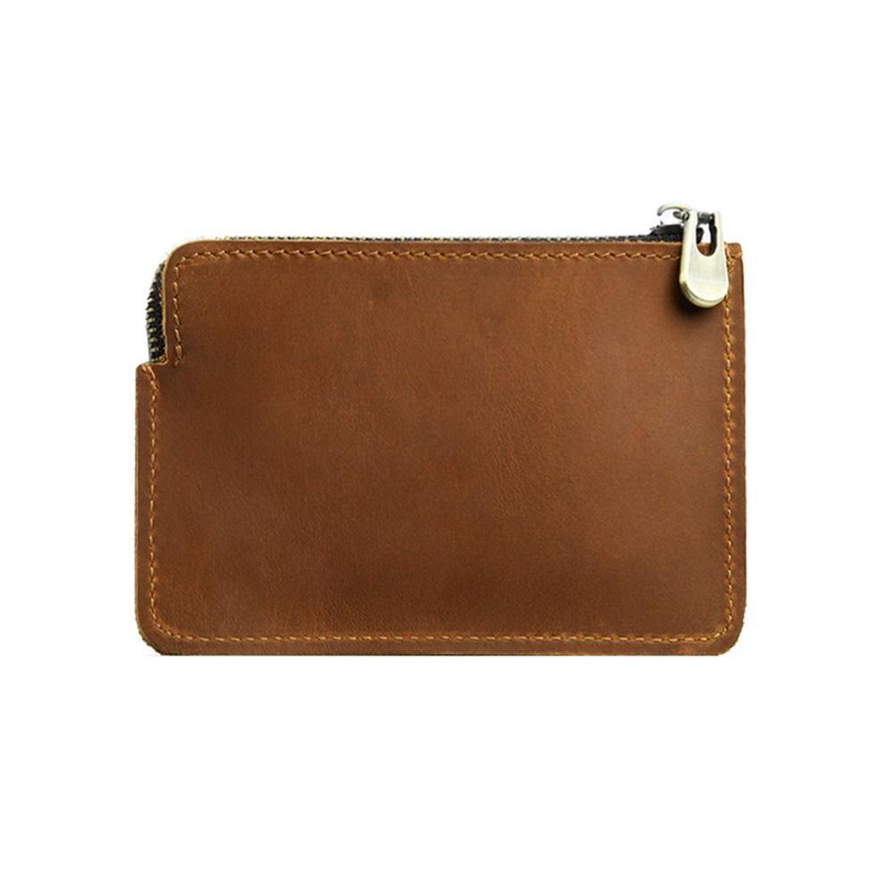 Genuine Leather Men's Short Wallet Retro Zipper Coin Purse Belt Bag Credit Card Holder Outdoor