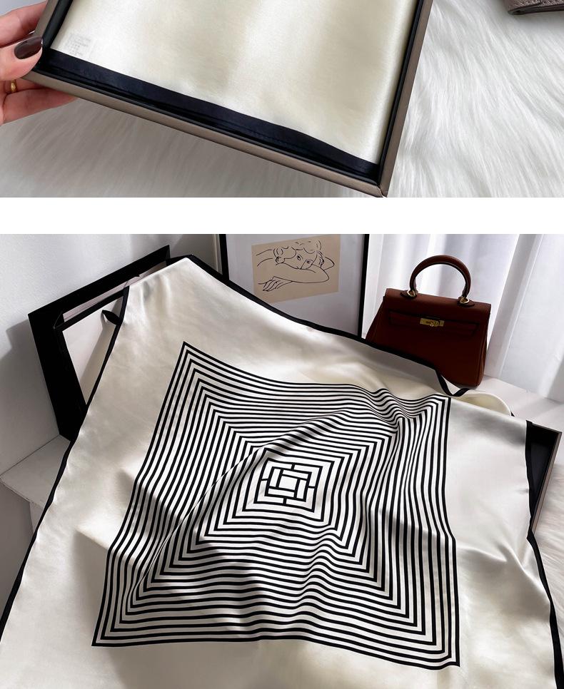 Elegant Striped Silk Scarf: Large Square for Women’s Spring & Autumn, Versatile Sunscreen, Mulberry Silk 90 Shawl