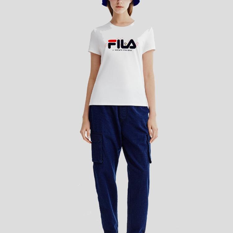 FILA T Shirts Women's White Crew Neck Moderate Straight Fit F11W928129FWT