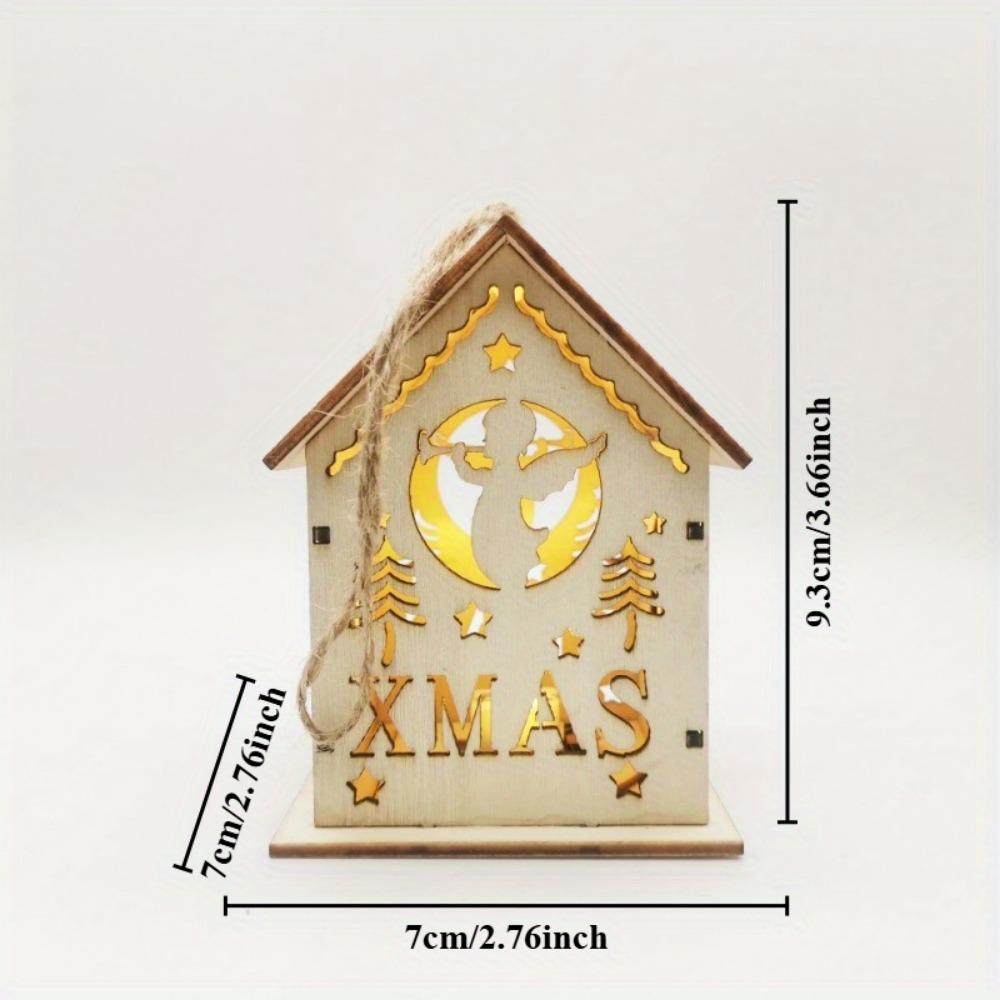 1PC Christmas Wooden Crafts Wooden Christmas Small House Cabin Lighting Ornaments Pendant Christmas Tree Decoration
