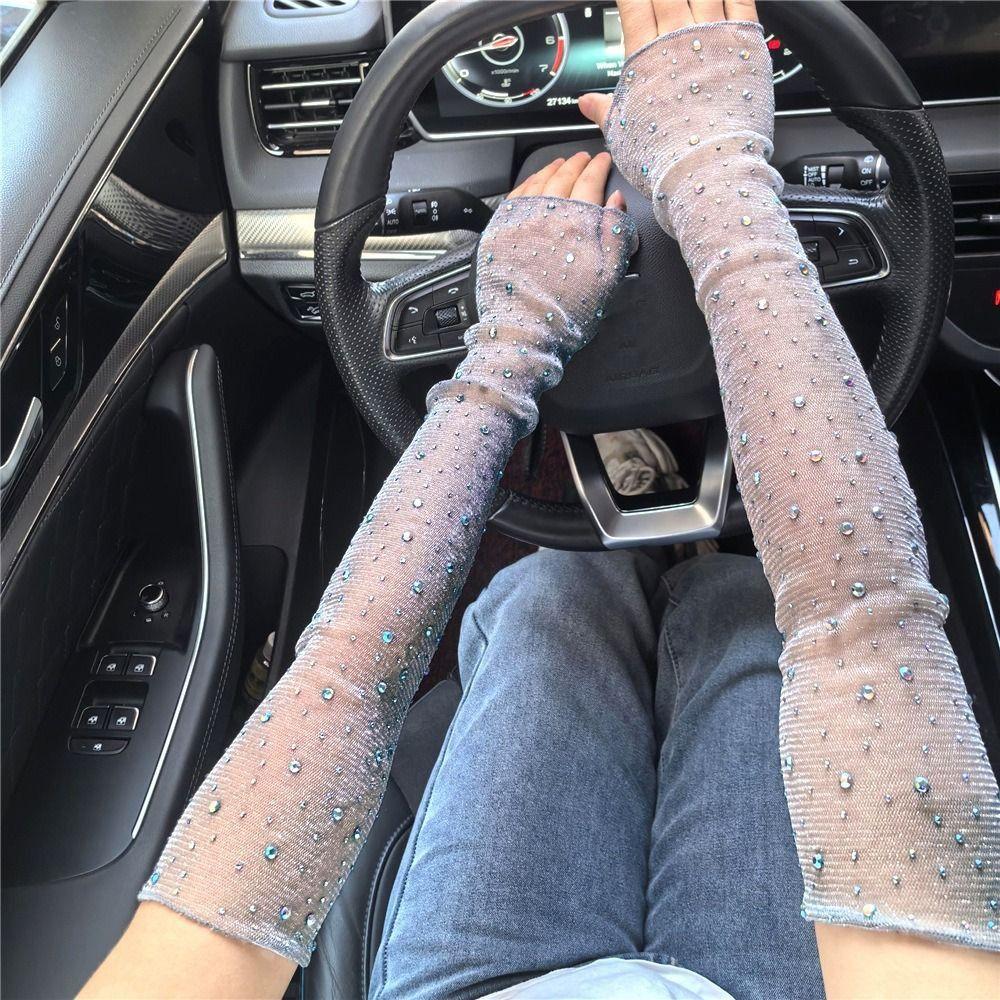 Breathable Crystal Arm Sleeves Mesh Summer Arm Sleeves Trendy Ice Silk Sleeve Cycling
