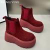 Зимние женские ботильоны из замши на среднем каблуке, дизайнерские ботинки на платформе, тренд 2025 года, новый бренд, прогулочные готические ботинки для женщин