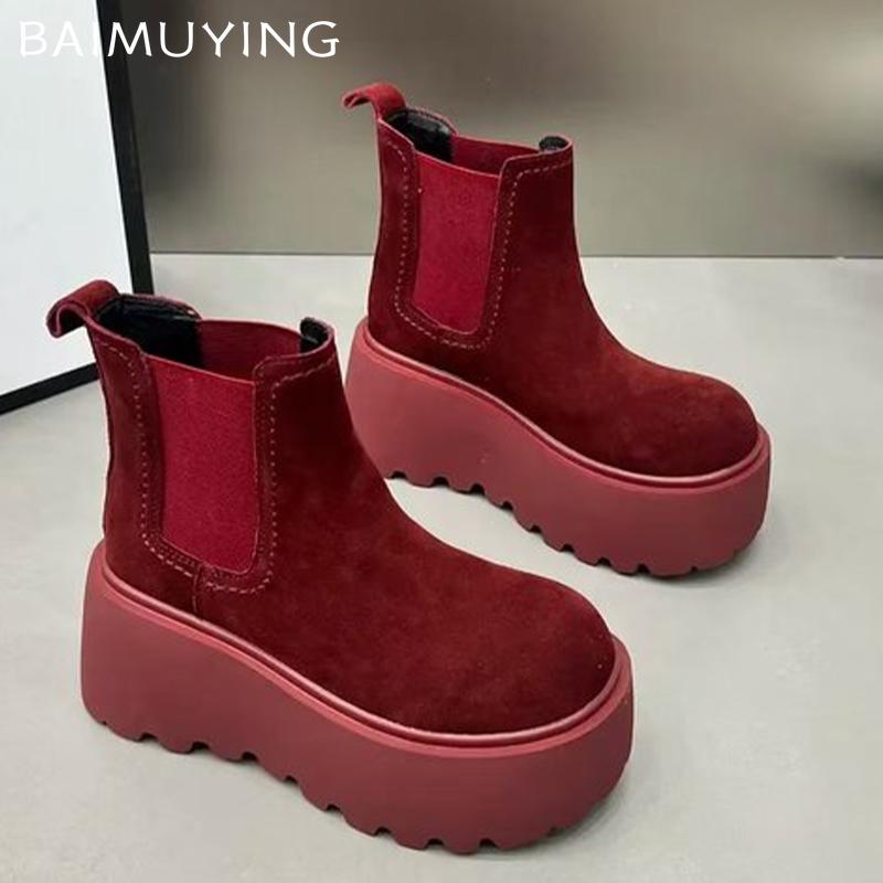 Зимние женские ботильоны из замши на среднем каблуке, дизайнерские ботинки на платформе, тренд 2025 года, новый бренд, прогулочные готические ботинки для женщин