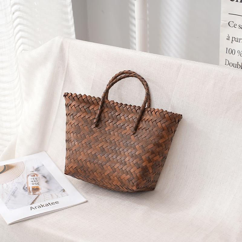 Summer Straw Basket Women Rattan Beach Bag Braided Handmade Handbag Vegetable Basket Tote Bag Vacation Handle Bag