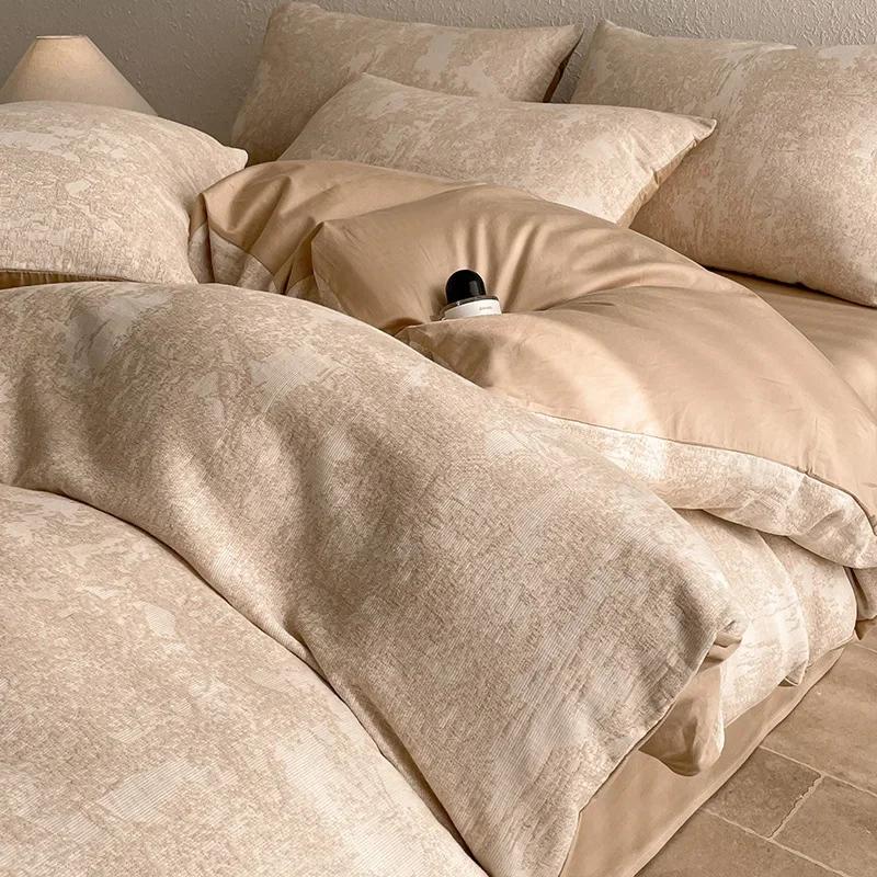 Легкий Роскошный Мягкий Плотный 100% Хлопок Комплекты Простыней Сатин Жаккард Шелковистый Постельный Комплект на Сезоны Односпальная Двуспальная Кровать Комфортный Комплект