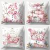 Pink & Festive Christmas Pillowcases: Snowmen, Gifts & Winter Wonders Sofa Room Decoration New Year Holiday Home Decoration