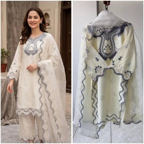 The Zoya Scalloped Organza & Cotton Palazzo Suit Set