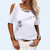 Women Fashion Print Short Sleeve Top Ladies Summer Off Shoulder T-shirt Casual Round Collar Tee Shirt Pullover Loose T-shirt