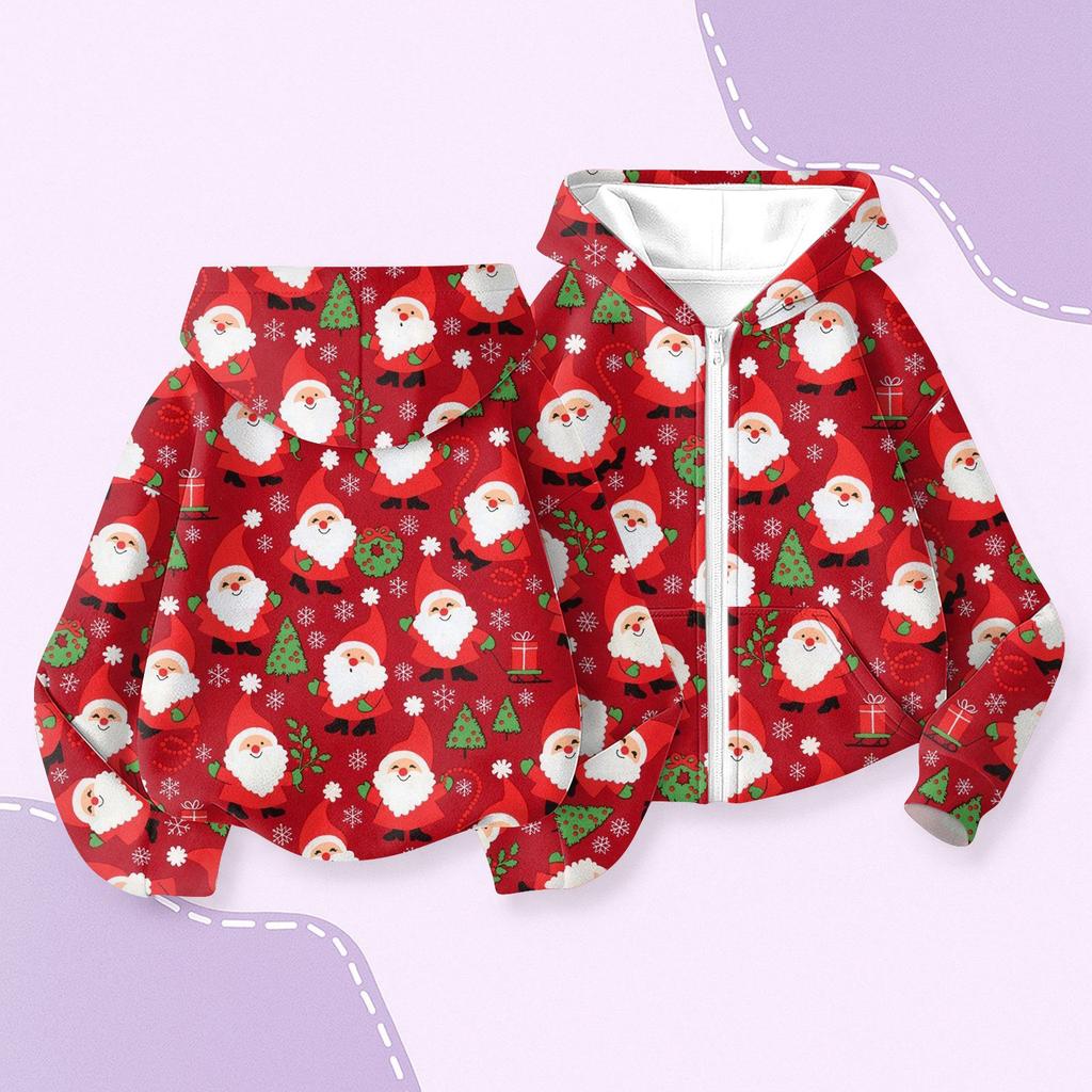Детская мода Рождественская толстовка с капюшоном с длинными рукавами с принтом, куртка-худи для девочек