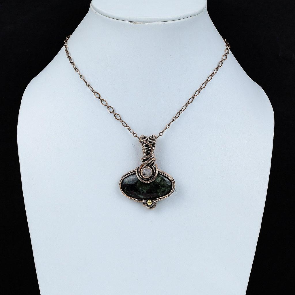 Подвеска из эвдиалитовой меди, ювелирное изделие из медной проволоки, подвеска ручной работы в стиле бохо, радужный лунный камень, ювелирное изделие из драгоценных камней, свадебный подарок, подвеска в виде проволоки