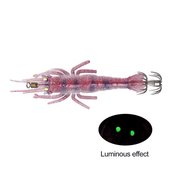 Мягкая рыболовная приманка в форме креветки, реалистичный вид, естественная плавательная поза, светящийся эффект, искусственная приманка с острым крючком