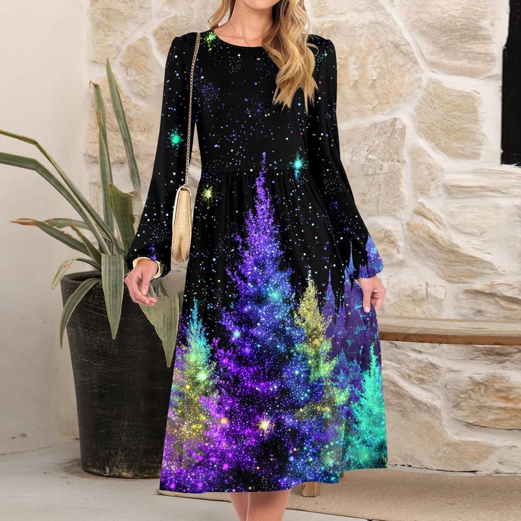 Women's Christmas Printed Fashionable Loose Round-neck Dress